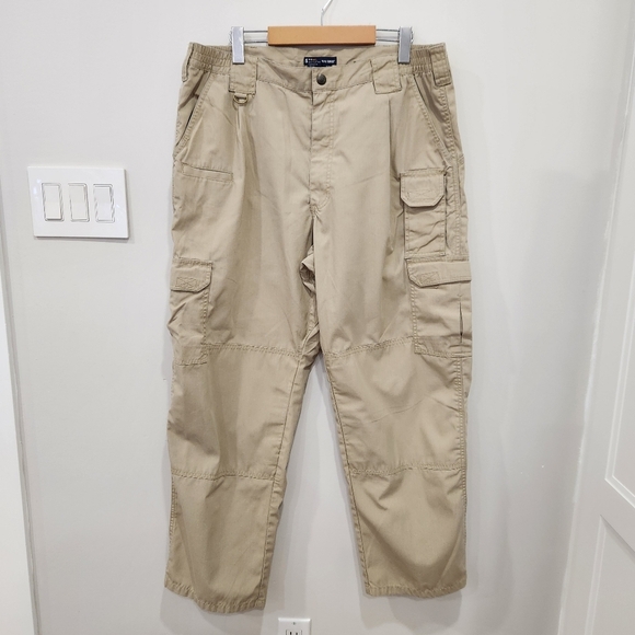 5.11 Tactical Series Cargo Pants Beige Tan Double Knee Elastic Waist Mens 36x30 - Picture 1 of 14